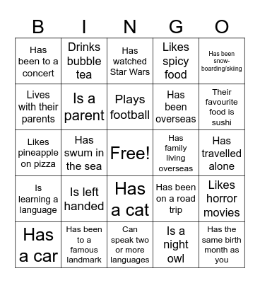 Find someone who... Bingo Card
