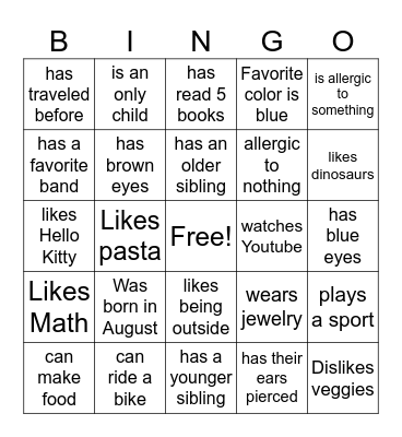 Friendly Bingo Card
