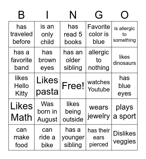 Friendly Bingo Card