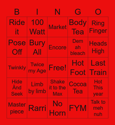 Soca/DanceHall Bingo Card