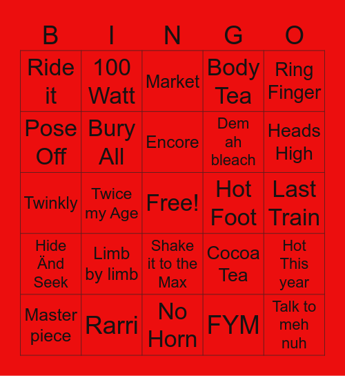 Soca/DanceHall Bingo Card