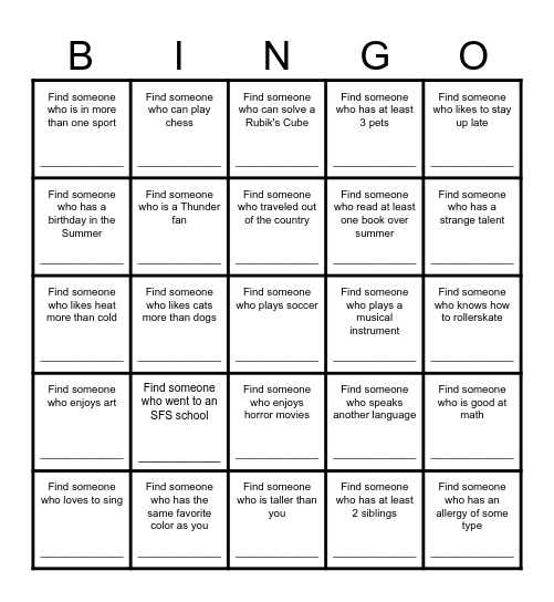 Find Someone Who... Bingo Card
