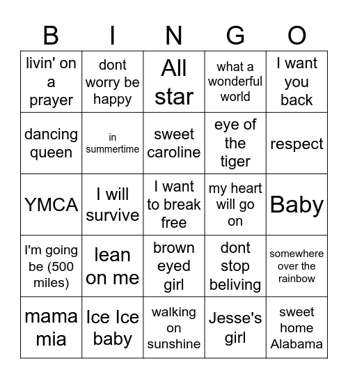 Oldies but goodies Bingo Card