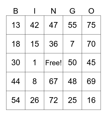 BINGO CARD Bingo Card