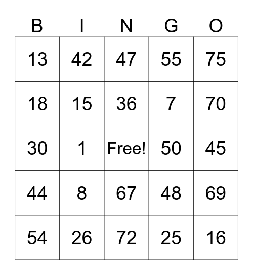 BINGO CARD Bingo Card