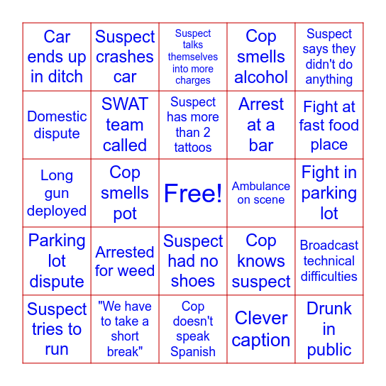 On Patrol Bingo Card