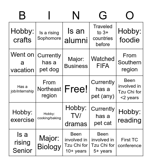 Bingo Mingle Bingo Card
