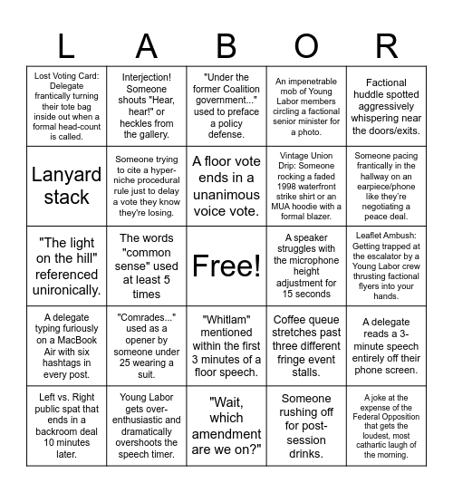 National Conference Bingo Card