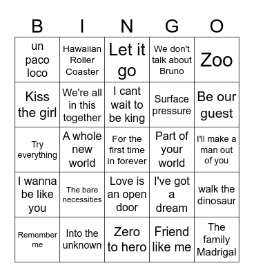 Disney Bingo Card