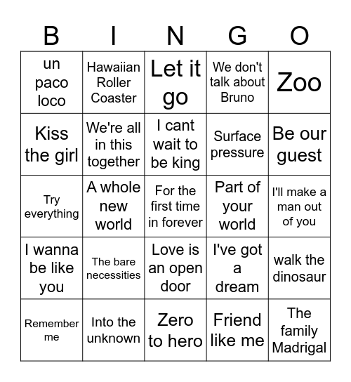Disney Bingo Card