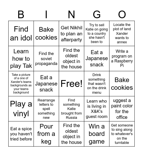 Director X House Party Bingo Card