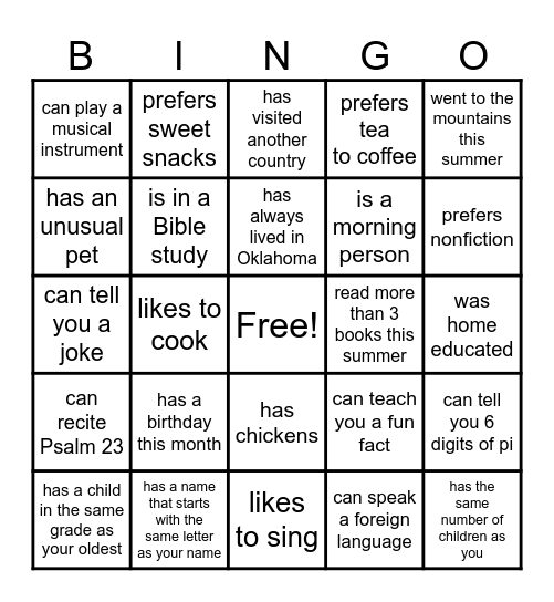 Parent Bingo (Find Someone Who...) Bingo Card