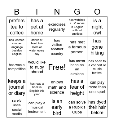 Find someone who... Bingo Card