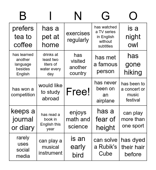Find someone who... Bingo Card