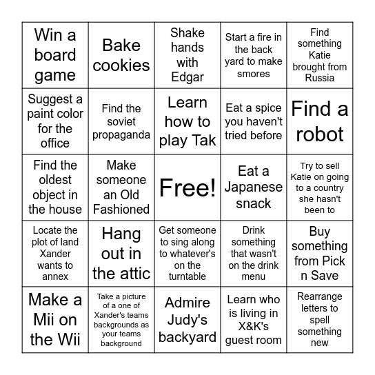 Director X House Party Bingo Card