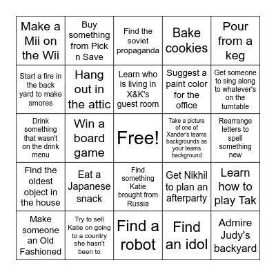 Director X House Party Bingo Card
