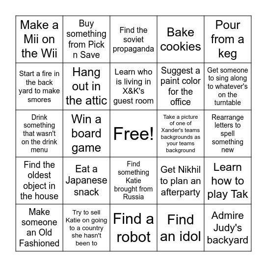 Director X House Party Bingo Card