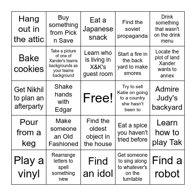 Director X House Party Bingo Card