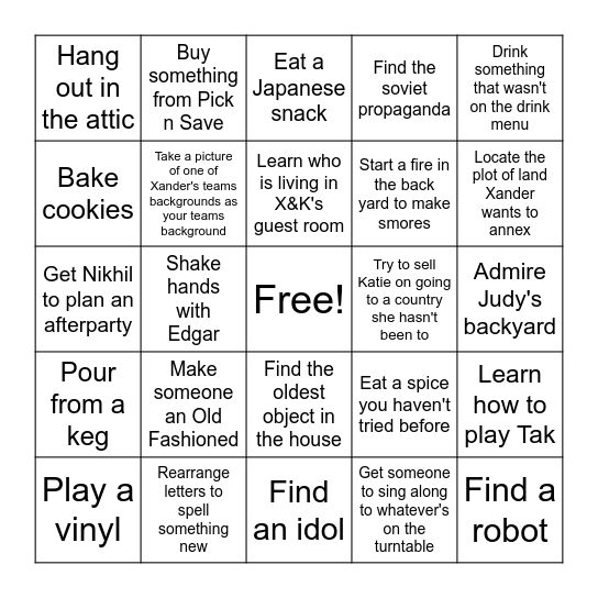 Director X House Party Bingo Card