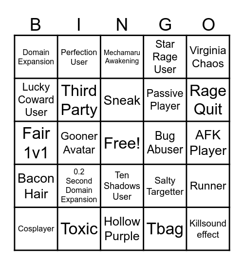 JJS Bingo Card