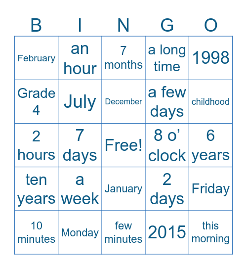 Since & For Bingo Card