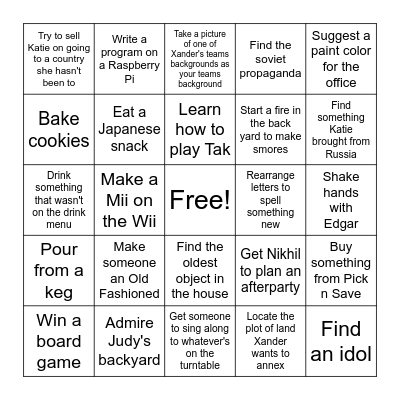 Director X House Party Bingo Card