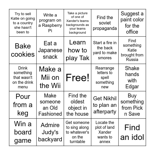 Director X House Party Bingo Card