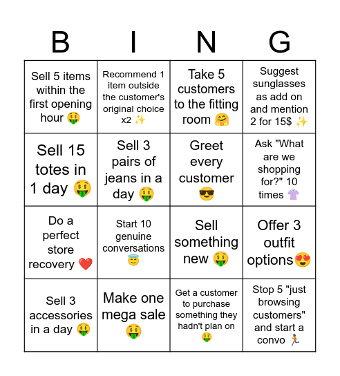 Weekly bingo Card