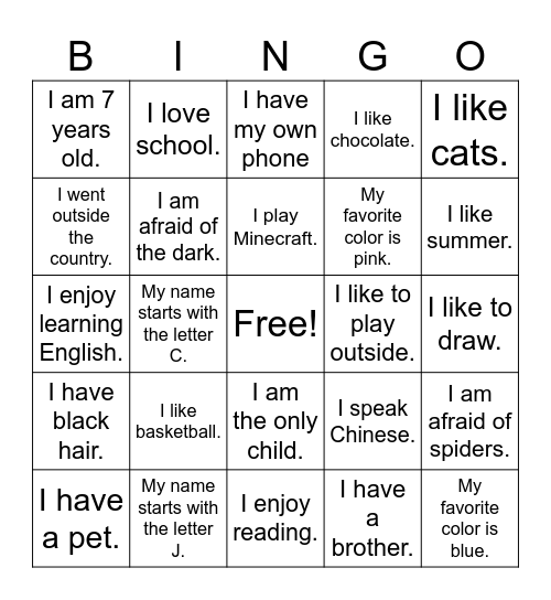 Name Bingo Card