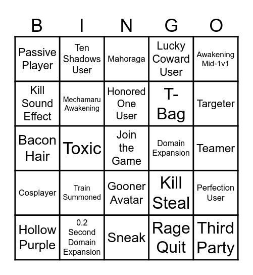 JJS Bingo Card