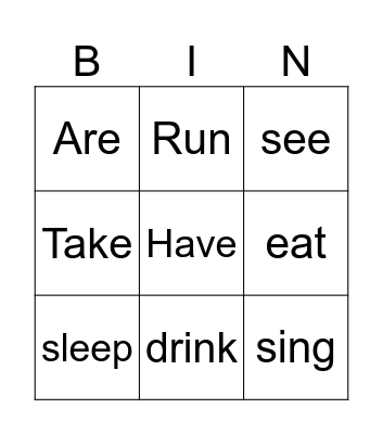 Irregular Verbs Bingo Card