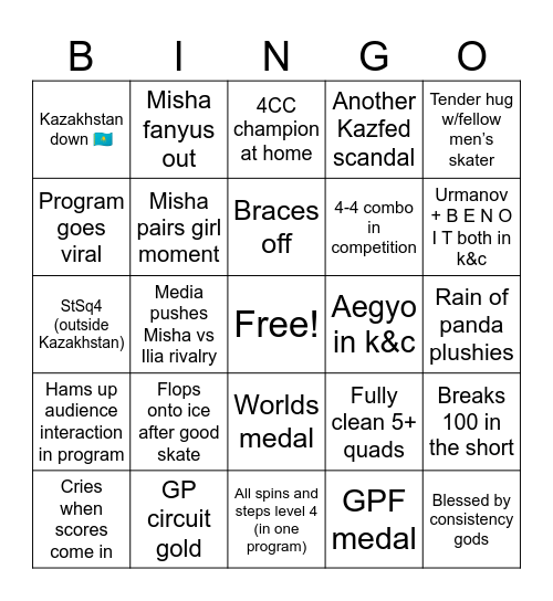 Misha 2026-27 Season Bingo Card