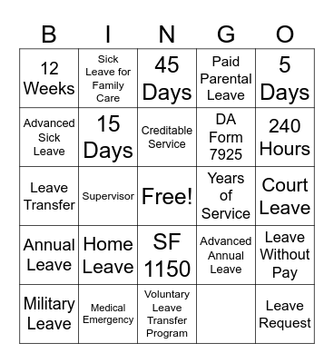 Leave Bingo Card