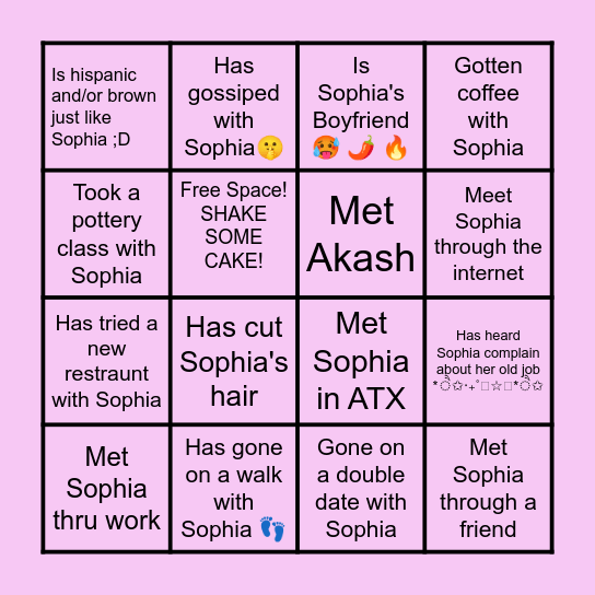 Sophia Birthday Bingo Card