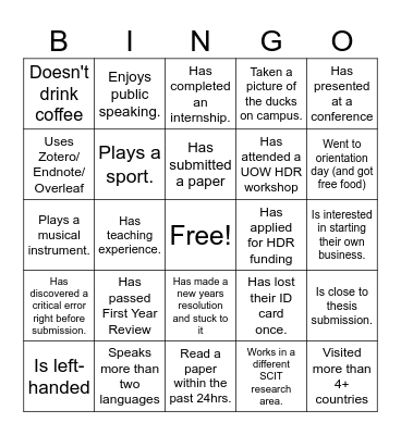 SCIT HDR Network Cafe Bingo Card