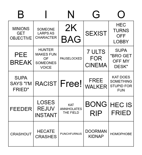 deadlock Bingo Card