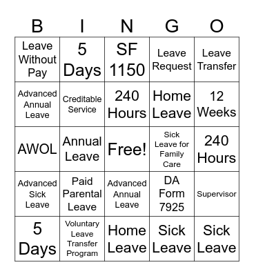 Leave Bingo Card