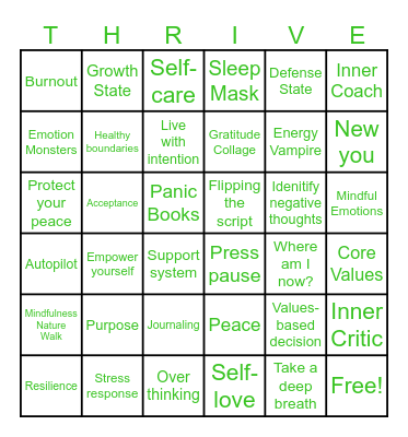 Thrive RoadMap Bingo Card