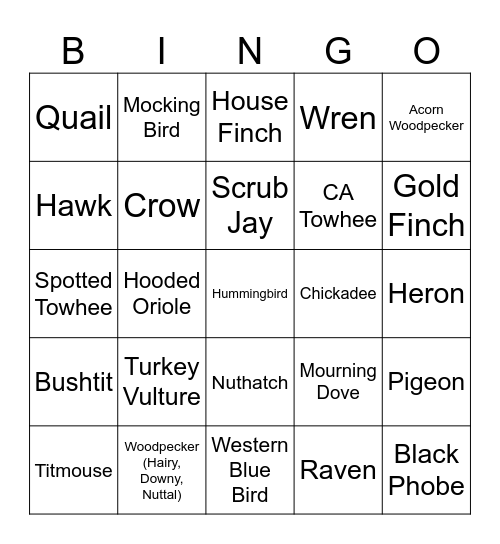 Bird Bingo Card