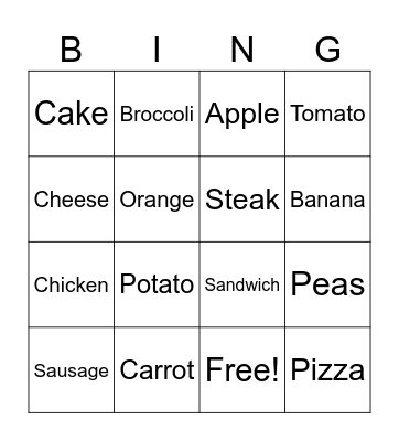 Food Bingo Card
