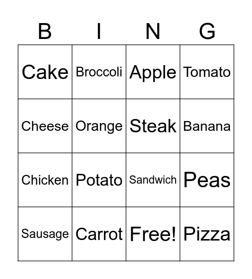 Food Bingo Card