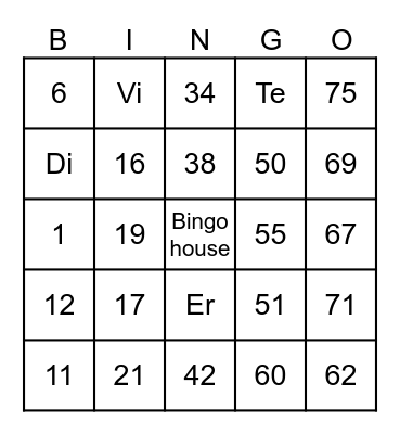 Bingo house Bingo Card