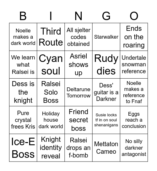 Deltarune ch6 Bingo Card