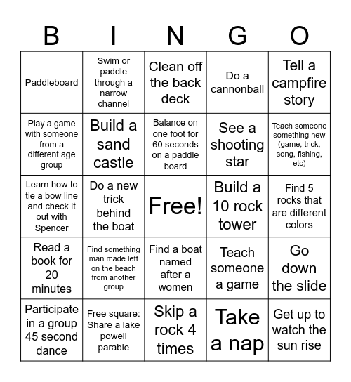Lake Powell 2026 Bingo Card