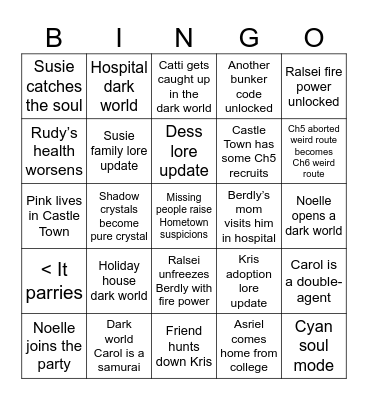 Deltarune Chapter 6 Bingo Card