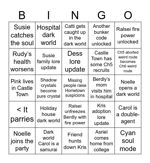 Deltarune Chapter 6 Bingo Card