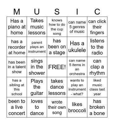 Getting to Know You Music Bingo Card
