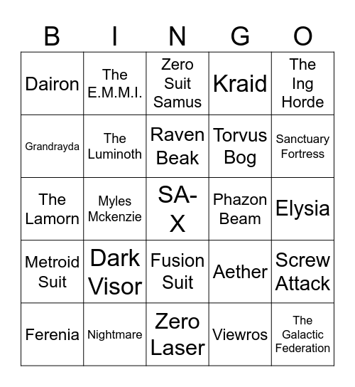 Zekrom [Round 2] Metroid Bingo Card