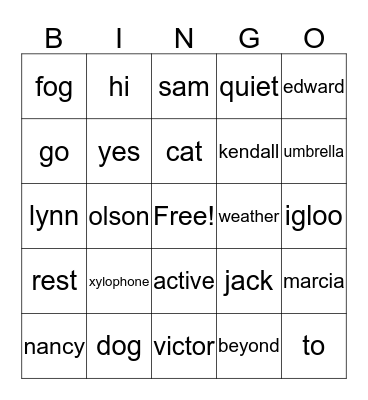 SAT Words Bingo Card