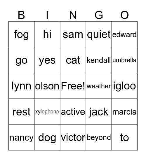 SAT Words Bingo Card